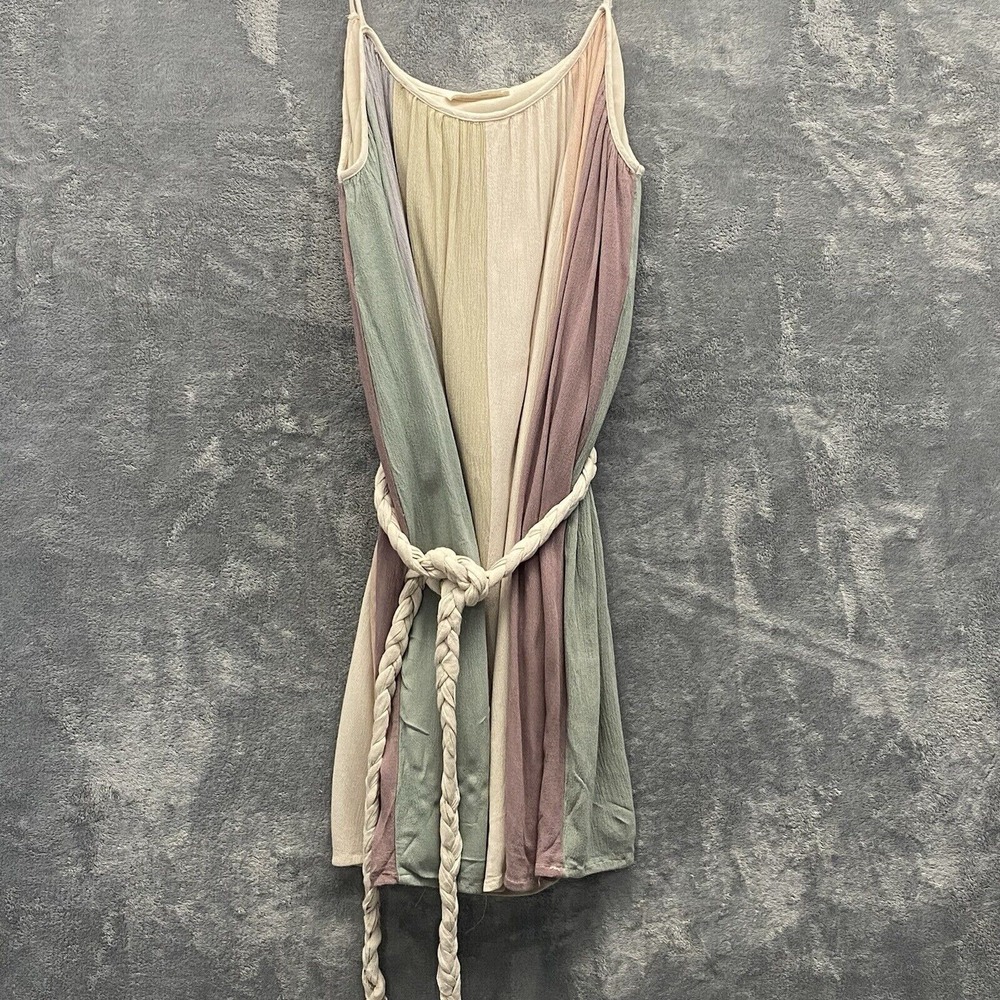 STORIA Women Trapeze Swing Cut Stripe Rope Belt Mini Dress Sz S Multicolor 49-20